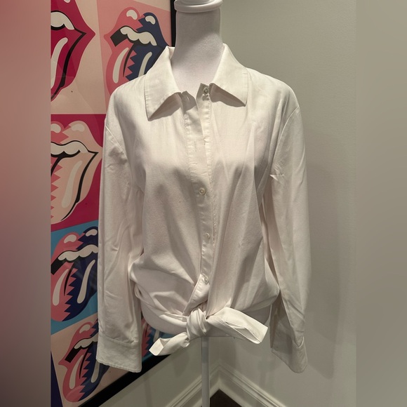 Reformation Tie Front White Button-Up Women's Top - Picture 2 of 6